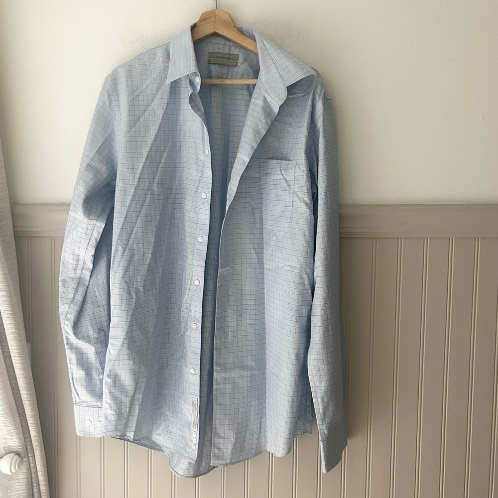 Nordstrom Men’s Trim Fit 16 36-37 Blue Checkered Button Up Shirt